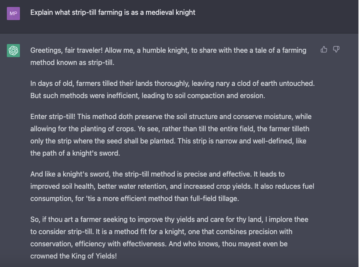 ChatGPT knight explaining Strip-Till