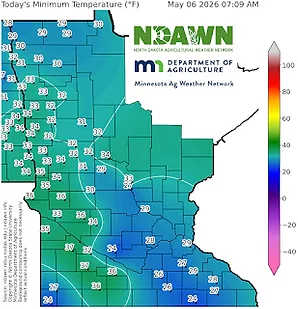 NDAWN Minimum temperatures across MN on the morning of May 6 2026.jpeg