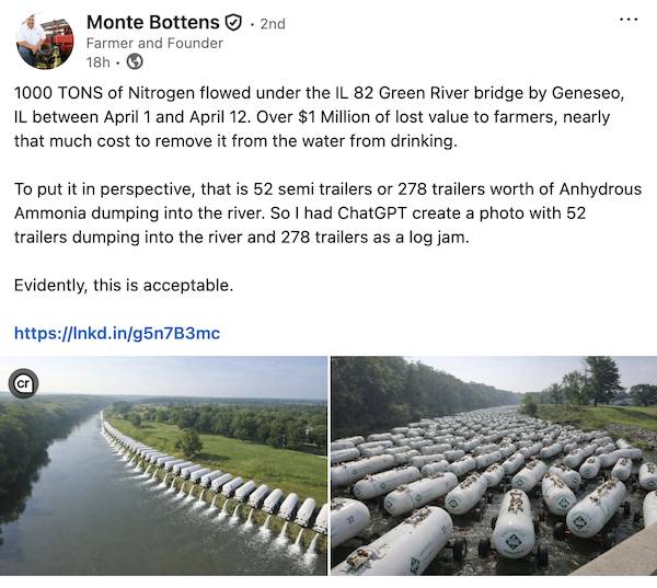 Monte Bottens LinkedIn post- nitrogen runoff