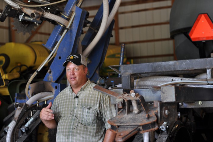 SOLD ON STRIP-TILL. After sharing a 16-row Progressive 6200 rig with a neighbor, Bethany, Ill., farmer Mike Bland purchased his own 12-row Redball unit and recently converted an old Thurston Mfg./Blu-Jet anhydrous bar to a second 12-row strip-till rig to cover more acres in less time building fall strips.